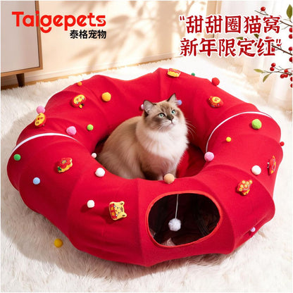 New Year s Limited Cat Tunnel Cat Nest Closed Cat Tunnel Evacuation House Four Seasons Foldable Cat Toy Gift image 0