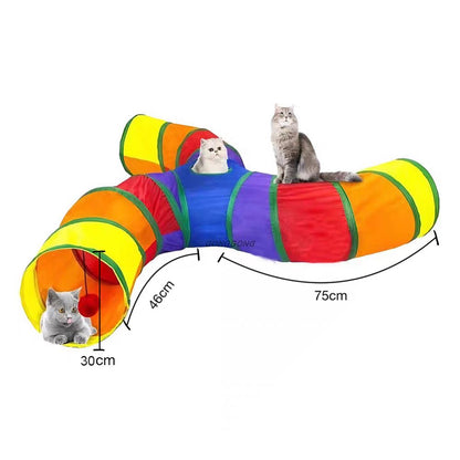【Petko 官方】彩虹大型貓隧道｜多貓互動伸縮貓通道，加長版大口徑摺疊貓玩具
