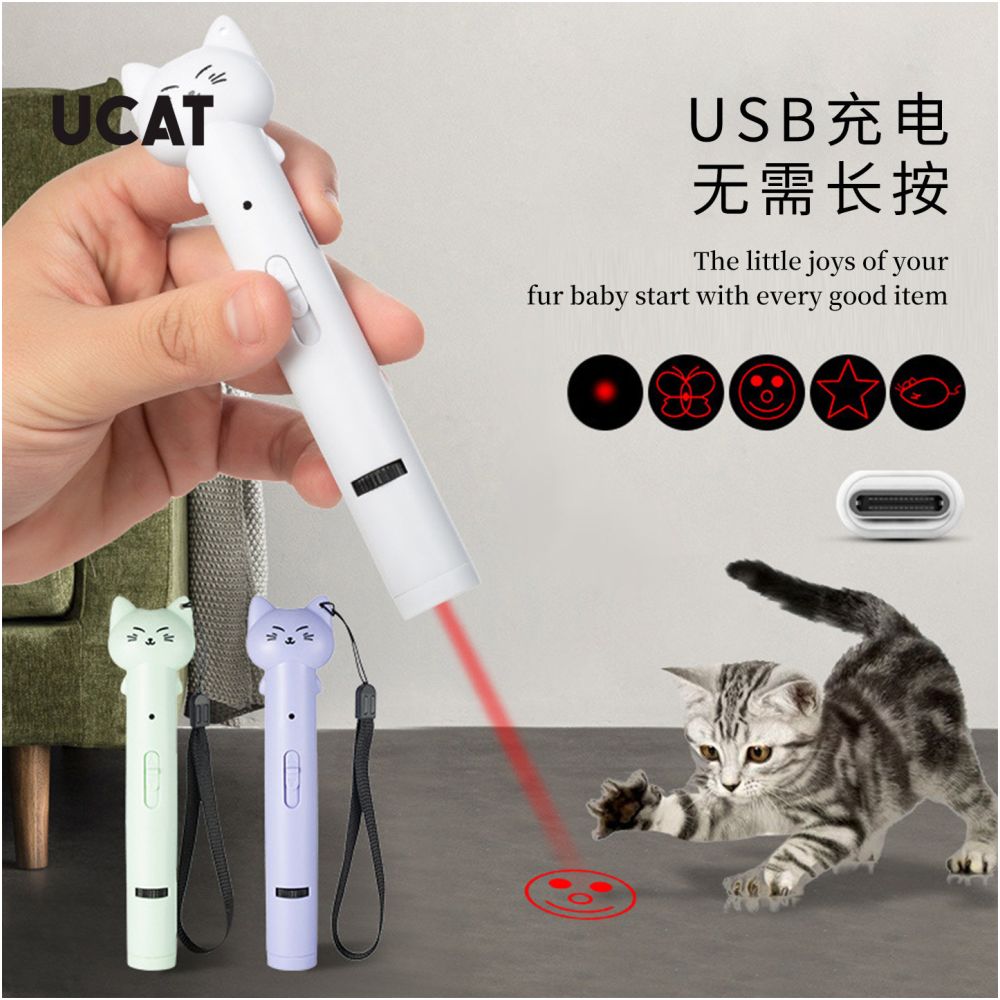 UCAT Cat Toy Laser Teasing Stick Cat Toy USB Laser Feather Self Relaxation Teasing Pen Back image 2