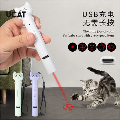 UCAT Cat Toy Laser Teasing Stick Cat Toy USB Laser Feather Self Relaxation Teasing Pen Back image 2