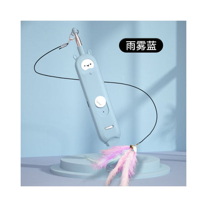 【三合一感官組合】USB 充電激光逗貓棒｜附帶羽毛與鈴鐺、紅外線自嗨神器（貓咪室內放電必備、舒壓解悶互動玩具，高品質多功能貓用品）