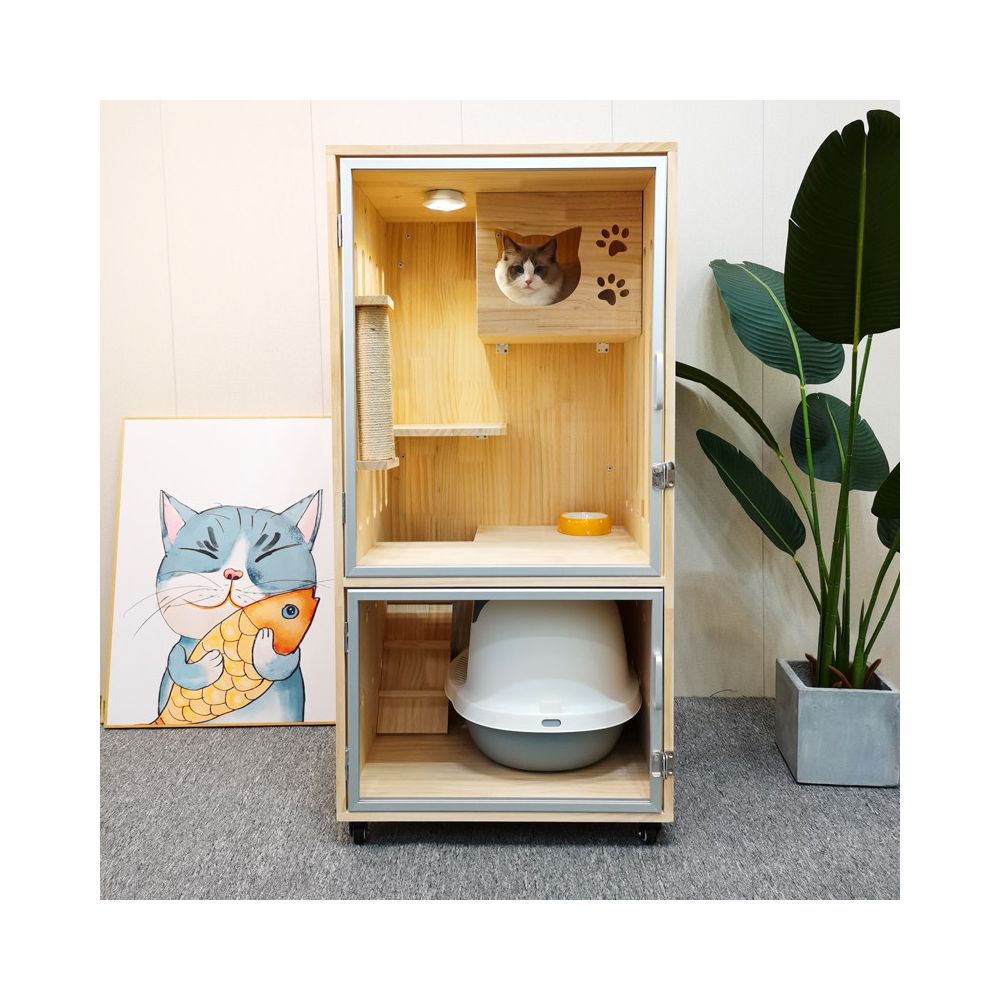 Solid wood two story design cat house multi layer cat nest villa waterproof paint household cat house customizable cat cage cat queen brand image 3