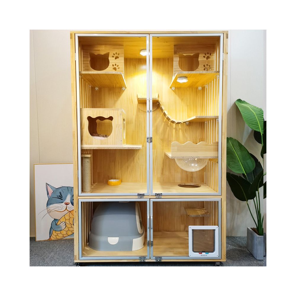 Solid wood two story design cat house multi layer cat nest villa waterproof paint household cat house customizable cat cage cat queen brand image 4