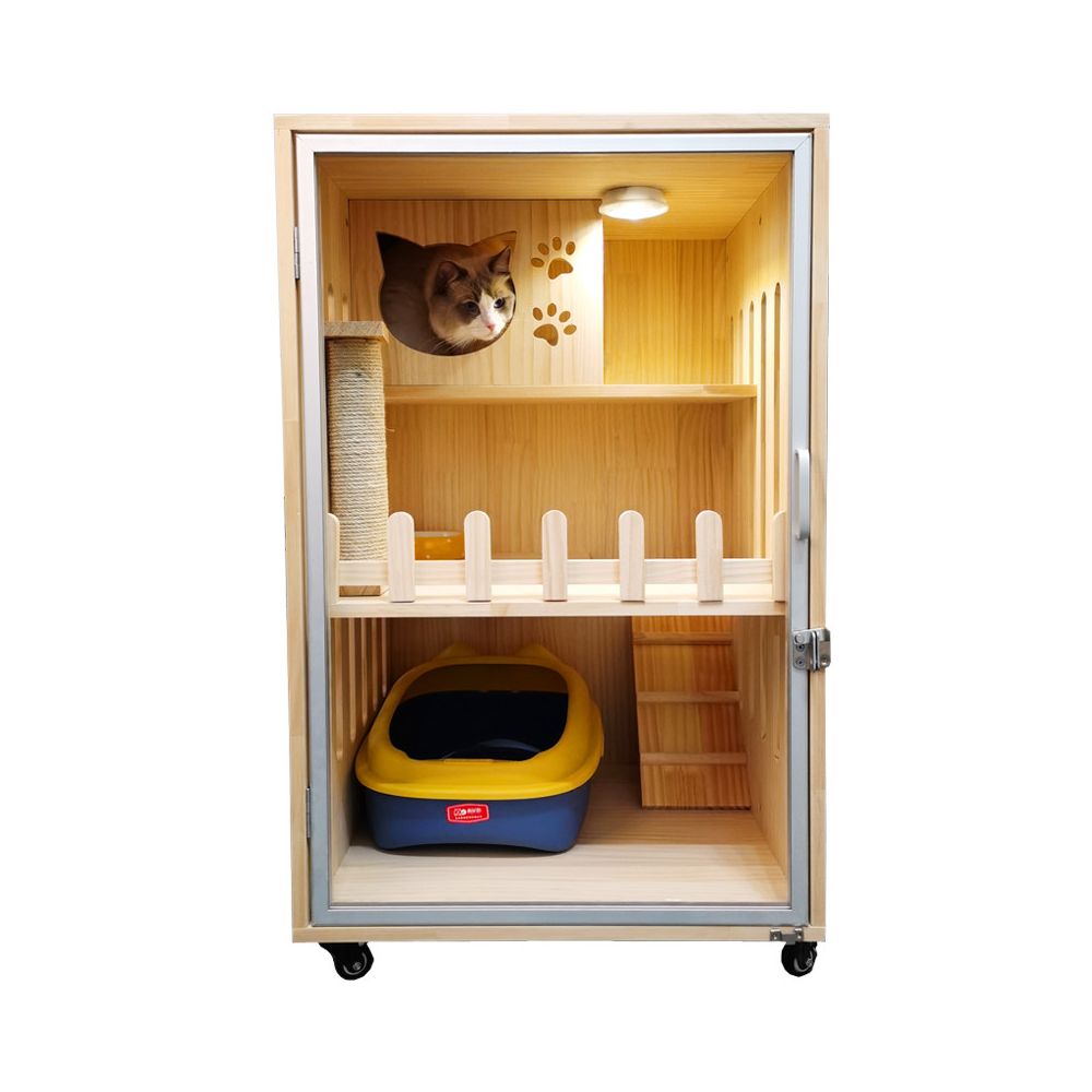 Solid wood two story design cat house multi layer cat nest villa waterproof paint household cat house customizable cat cage cat queen brand image 5