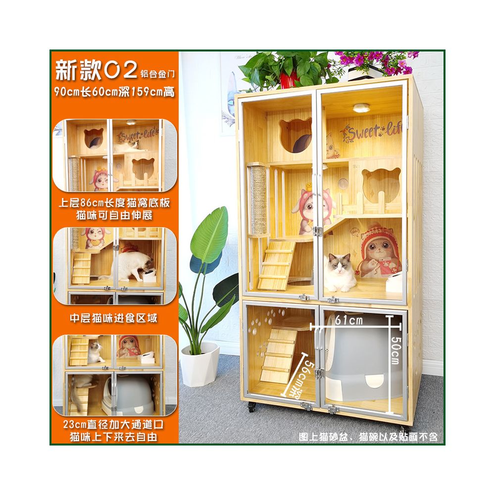 【Cat Queen 貓后】實木雙層貓別墅｜戶外防水漆多層貓屋，可客製化豪華貓籠（室內外通用貓別墅、高品質木製貓窩，多貓家庭首選空間）