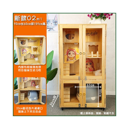 【Cat Queen 貓后】實木雙層貓別墅｜戶外防水漆多層貓屋，可客製化豪華貓籠（室內外通用貓別墅、高品質木製貓窩，多貓家庭首選空間）
