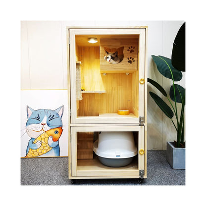 【Cat Queen 貓后】實木雙層貓別墅｜戶外防水漆多層貓屋，可客製化豪華貓籠（室內外通用貓別墅、高品質木製貓窩，多貓家庭首選空間）