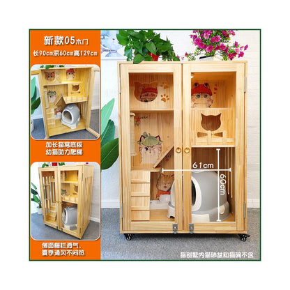 【Cat Queen 貓后】實木雙層貓別墅｜戶外防水漆多層貓屋，可客製化豪華貓籠（室內外通用貓別墅、高品質木製貓窩，多貓家庭首選空間）