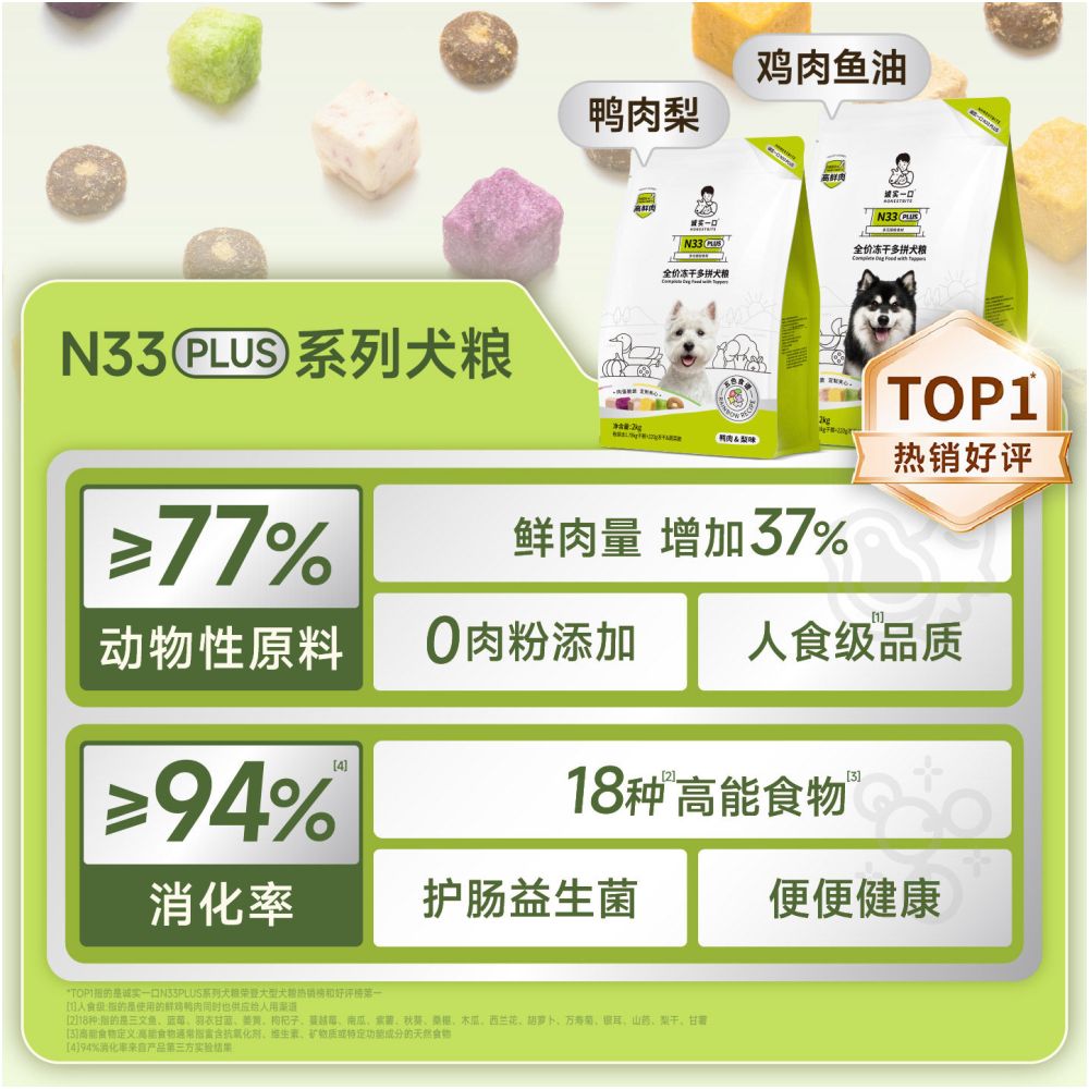 Honest One Bite N33 PLUS Freeze Dried Multi Mix Dog Food Duck Meat Pear Puppy Medium Large Dog Small Dog Fresh Meat Dog Food image 4