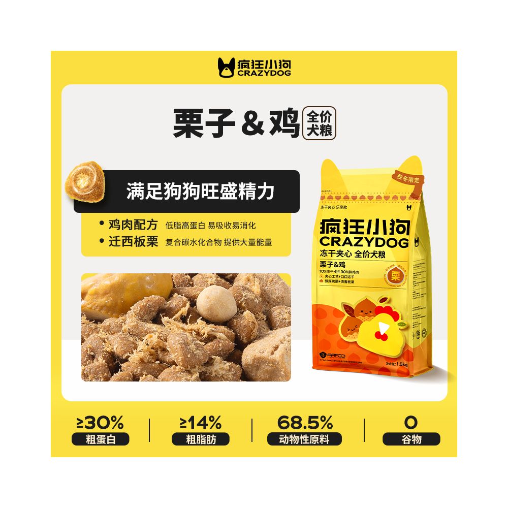 【瘋狂小狗 Crazy Puppy】夾心三明治犬糧｜鴨肉梨配方全齡通用糧（去火低敏、幼犬/成犬/奶糕專用，小龍蝦夾心顆粒，高品質全階段狗糧）