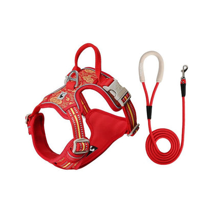 【2026 新年限定】狗狗開運紅工字胸背帶｜全包裹防掙脫背心式牽引繩 - 吉安寵物用品