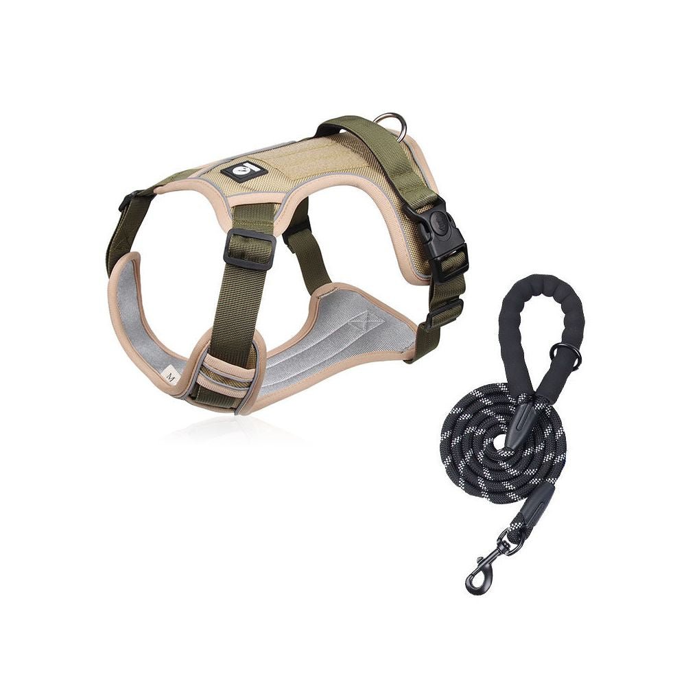 【葵葵熊戶外健行版】金毛/拉布拉多專用背心式胸背帶｜自帶側邊收納袋 (Baby Bag) 牽引組 - 吉安寵物用品