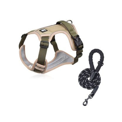 【葵葵熊戶外健行版】金毛/拉布拉多專用背心式胸背帶｜自帶側邊收納袋 (Baby Bag) 牽引組 - 吉安寵物用品