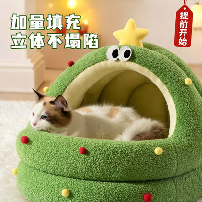 Christmas Cat Nest Winter Warmth Semi Enclosed Security Cat Sleeper Nest Four Seasons Universal Large Size Winter Dog Nest - 吉安宠物用品