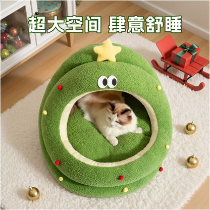 Christmas Cat Nest Winter Warmth Semi Enclosed Security Cat Sleeper Nest Four Seasons Universal Large Size Winter Dog Nest - 吉安宠物用品