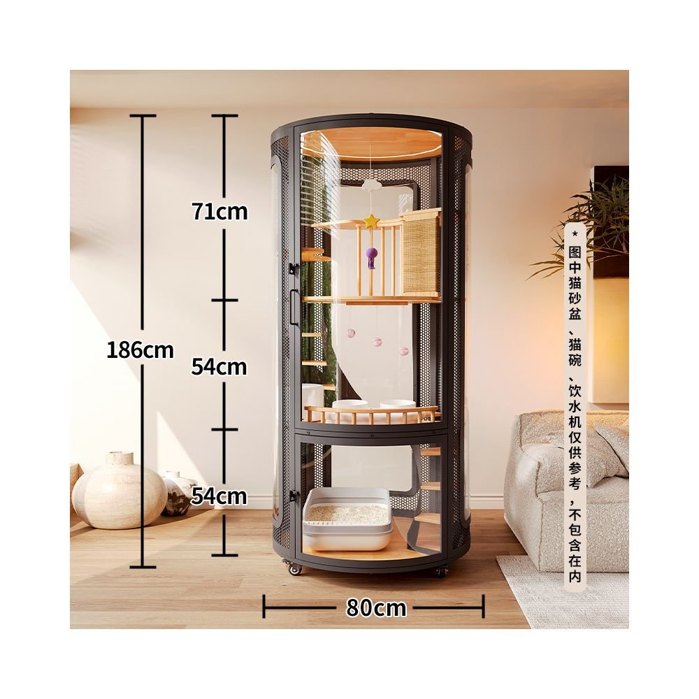 【喵讚 Meow Praise】星月城堡全景貓別墅｜特大豪華展示櫃貓籠，一體式貓廁所睡窩，實木質感室內貓公寓，高透視豪華貓屋 - 吉安宠物用品