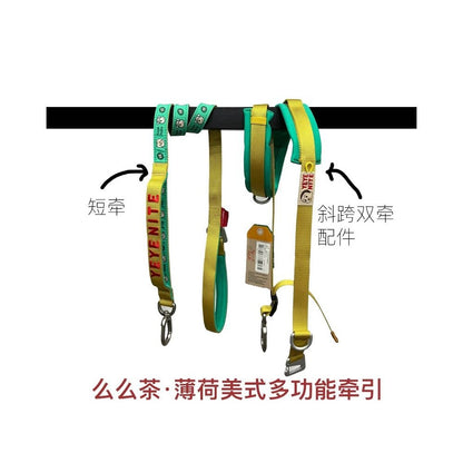【Momo 原創設計】茶系椰椰系列撞色胸背帶｜多點可調節寵物牽引組 - 吉安寵物用品