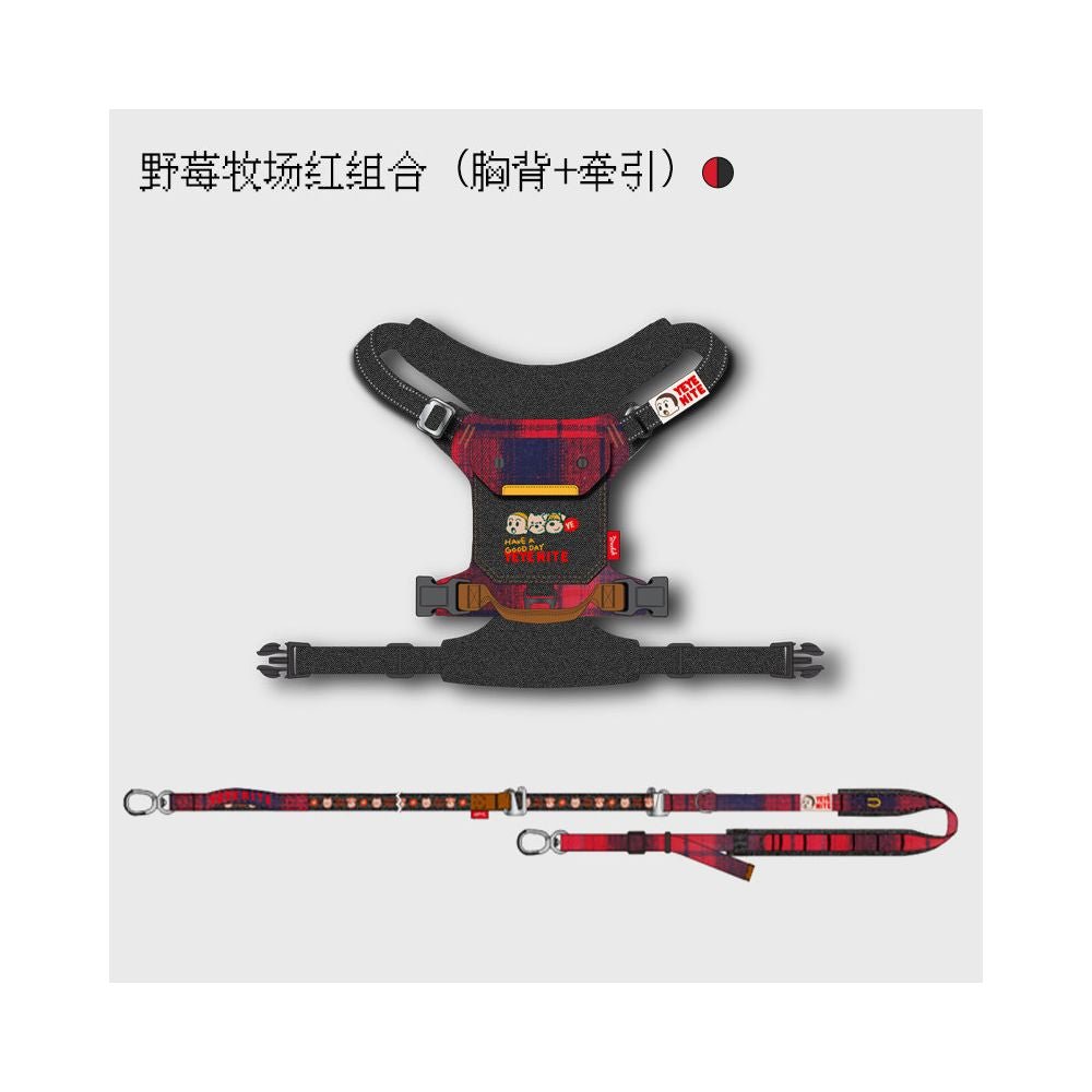 【Momo 原創設計】茶系椰椰系列撞色胸背帶｜多點可調節寵物牽引組 - 吉安寵物用品