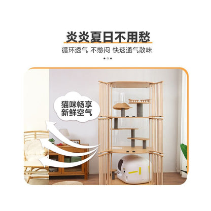 【Monster Castle 怪獸城堡】豪華全景實木貓別墅｜透明展示型大空間貓櫃 - 吉安寵物用品