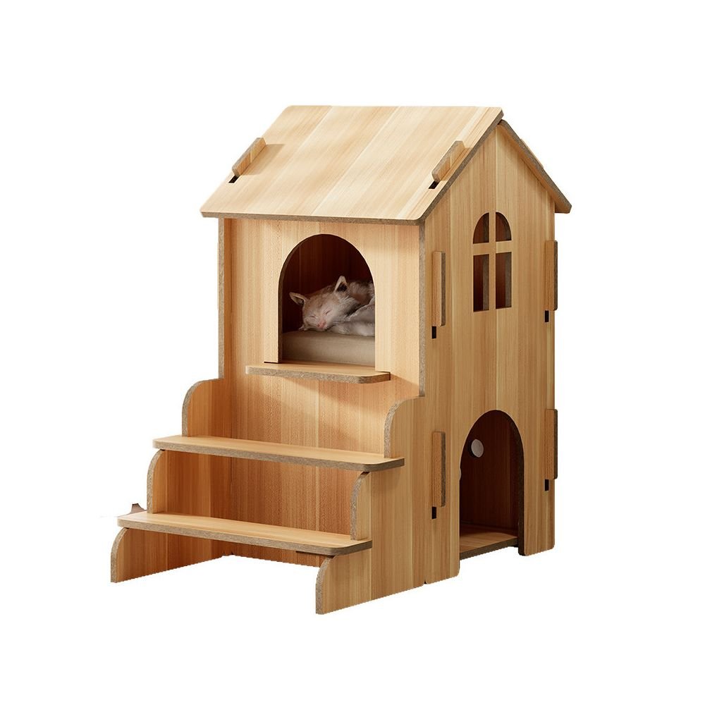 【北歐實木風】四季通用木質貓別墅｜多功能貓屋一體式貓跳台 - 吉安寵物用品