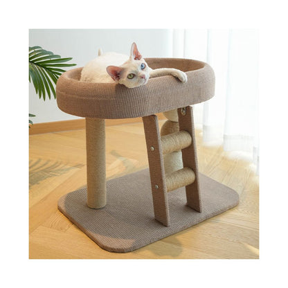 【短腿貓友善】小坪數一體式貓跳台｜四季通用涼感睡窩，加粗劍麻貓抓柱，矮型防受傷貓爬架，不佔空間室內貓咪娛樂玩具 - 吉安宠物用品