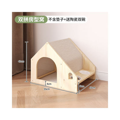 【北歐實木風】四季通用全拆洗寵物別墅｜貓咪小型犬專用封閉式睡窩 - 吉安寵物用品