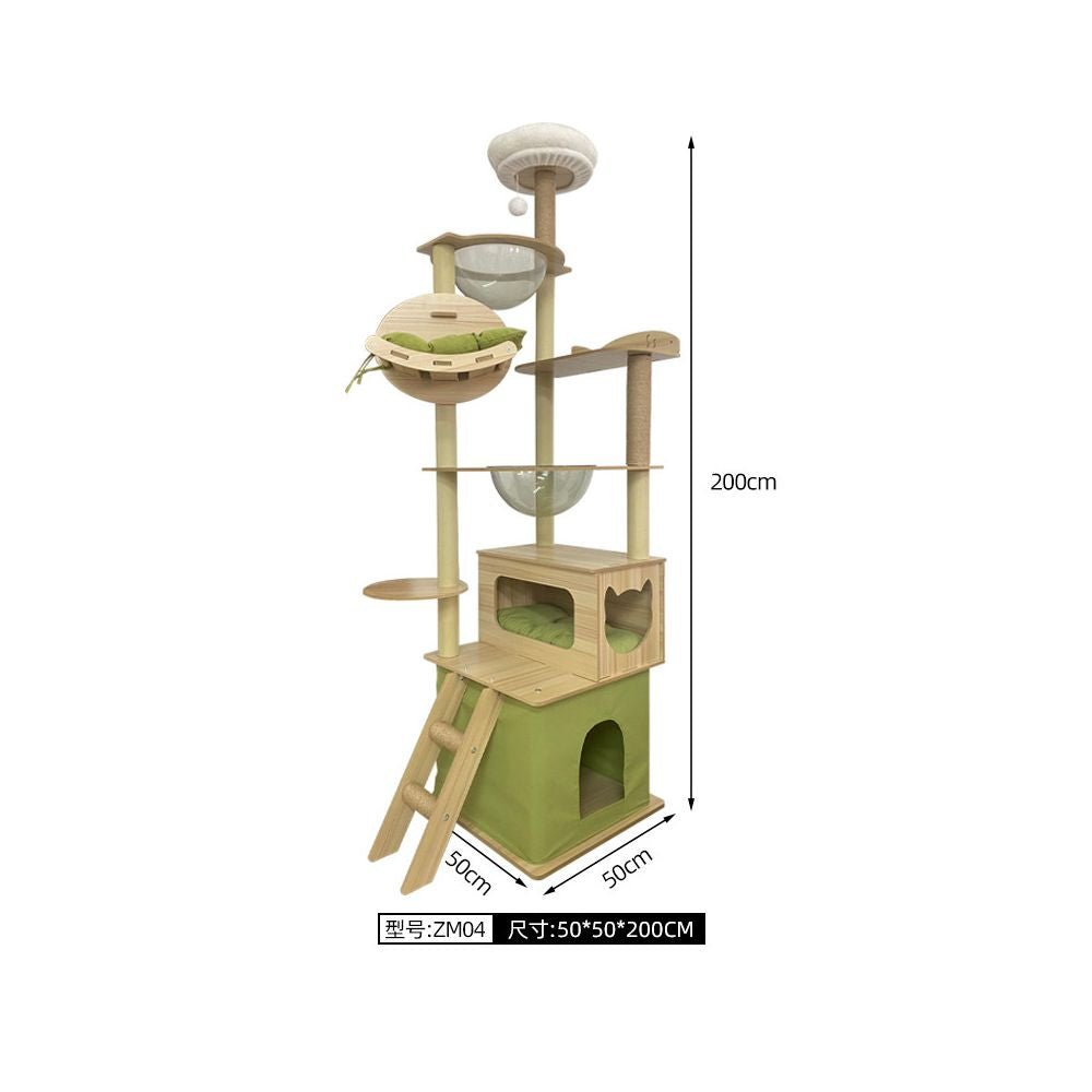 【五星級貓別墅】一體式實木貓跳台｜全景太空艙+劍麻貓抓柱+舒適貓窩，小坪數首選多層跳台，耐磨防滑貓爬架，室內貓咪娛樂用品 - 吉安宠物用品