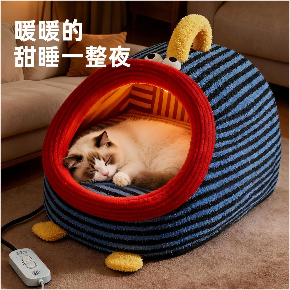 【主動恆溫版】冬季加厚加熱貓窩｜全封閉式安全感電熱貓屋 - 吉安寵物用品