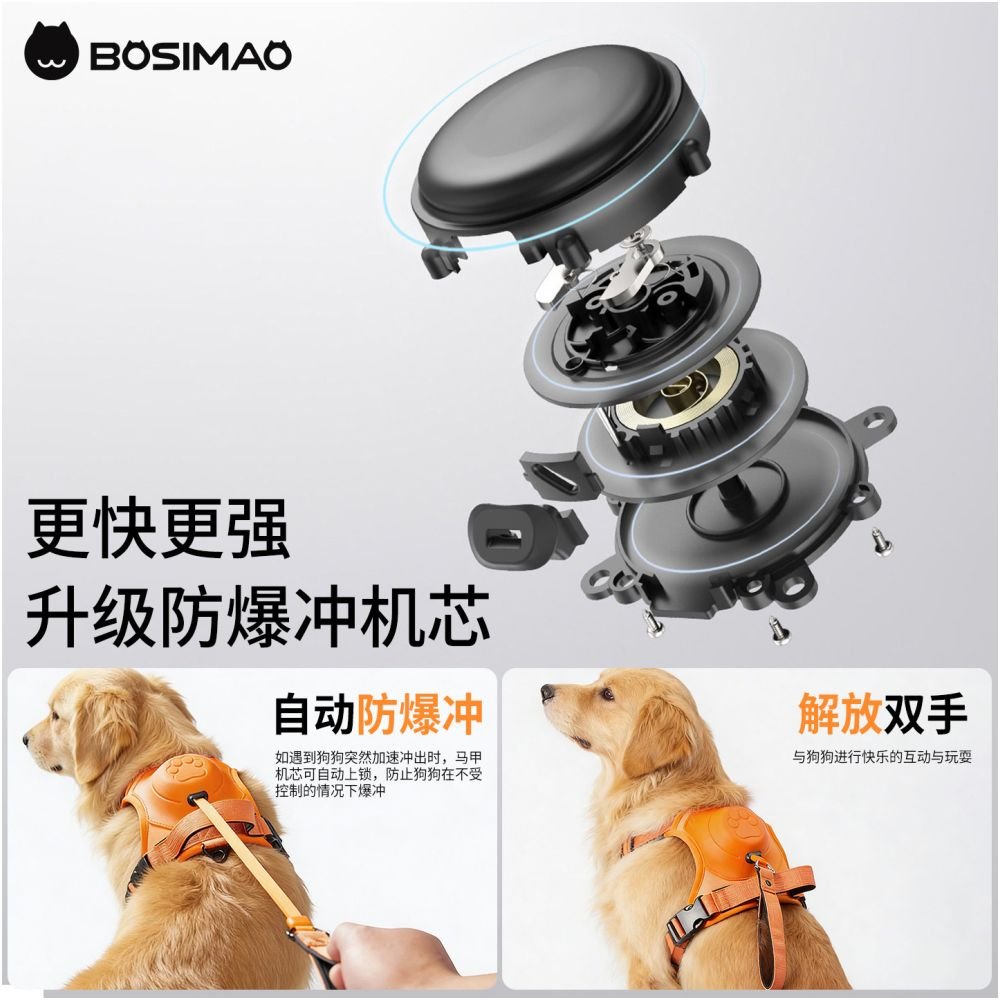 【智慧出行款】自動伸縮牽引繩套組｜中大型犬專用減壓背心胸背帶 - 吉安寵物用品