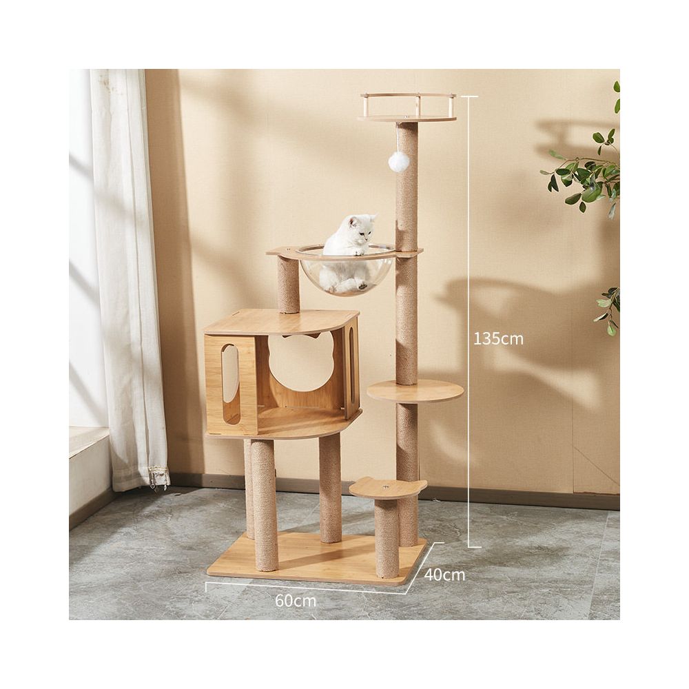 【五星級貓別墅】一體式實木貓跳台｜全景太空艙+劍麻貓抓柱+舒適貓窩，小坪數首選多層跳台，耐磨防滑貓爬架，室內貓咪娛樂用品 - 吉安宠物用品