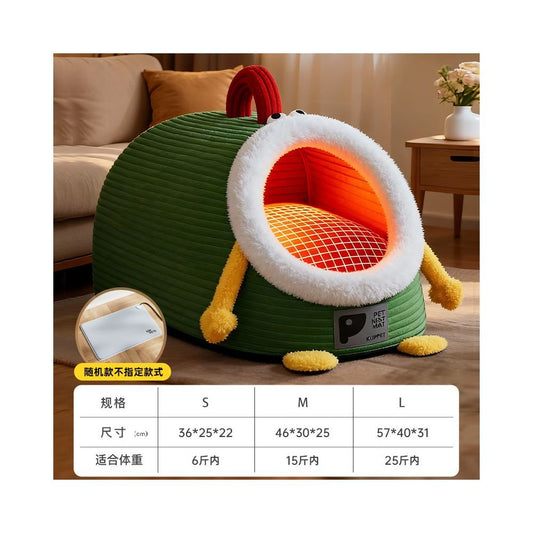 【主動恆溫版】冬季加厚加熱貓窩｜全封閉式安全感電熱貓屋 - 吉安寵物用品