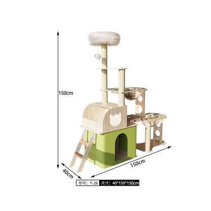 【五星級貓別墅】一體式實木貓跳台｜全景太空艙+劍麻貓抓柱+舒適貓窩，小坪數首選多層跳台，耐磨防滑貓爬架，室內貓咪娛樂用品 - 吉安宠物用品