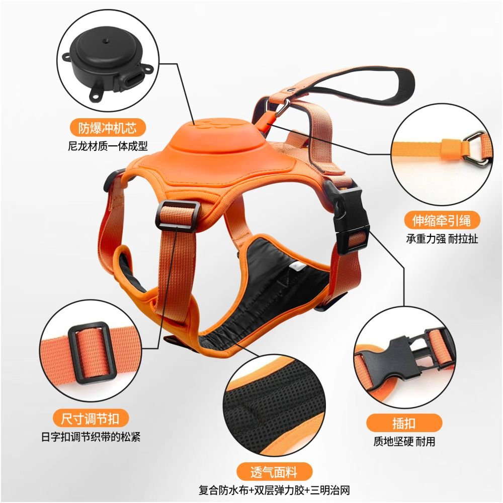 【智慧出行款】自動伸縮牽引繩套組｜中大型犬專用減壓背心胸背帶 - 吉安寵物用品