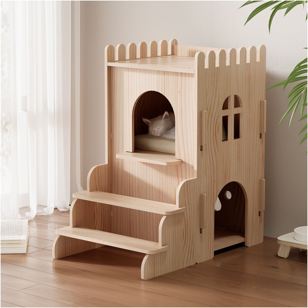 【北歐實木風】四季通用木質貓別墅｜多功能貓屋一體式貓跳台 - 吉安寵物用品