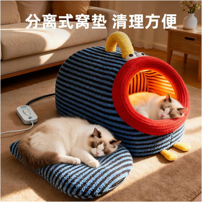 【主動恆溫版】冬季加厚加熱貓窩｜全封閉式安全感電熱貓屋 - 吉安寵物用品