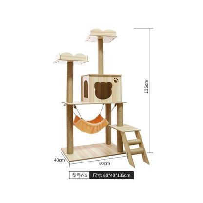 【五星級貓別墅】一體式實木貓跳台｜全景太空艙+劍麻貓抓柱+舒適貓窩，小坪數首選多層跳台，耐磨防滑貓爬架，室內貓咪娛樂用品 - 吉安宠物用品