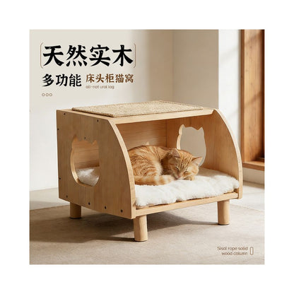 【人寵共居系列】實木貓窩床頭櫃｜二合一邊几式寵物別墅 - 吉安寵物用品