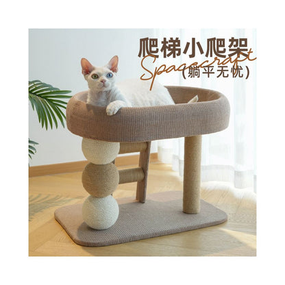【短腿貓友善】小坪數一體式貓跳台｜四季通用涼感睡窩，加粗劍麻貓抓柱，矮型防受傷貓爬架，不佔空間室內貓咪娛樂玩具 - 吉安宠物用品