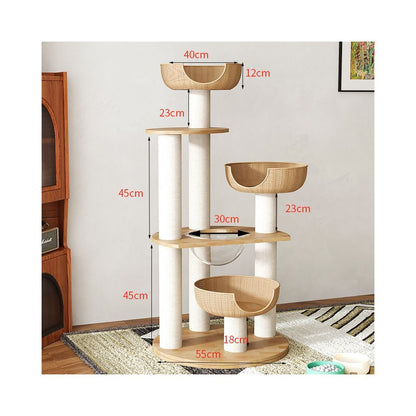 【多貓別墅】垂直實木貓跳台｜不佔空間一體式多層貓窩，加厚耐磨劍麻抓柱，極簡小戶型必備貓爬架，多貓家庭專屬防晃貓樹 - 吉安宠物用品