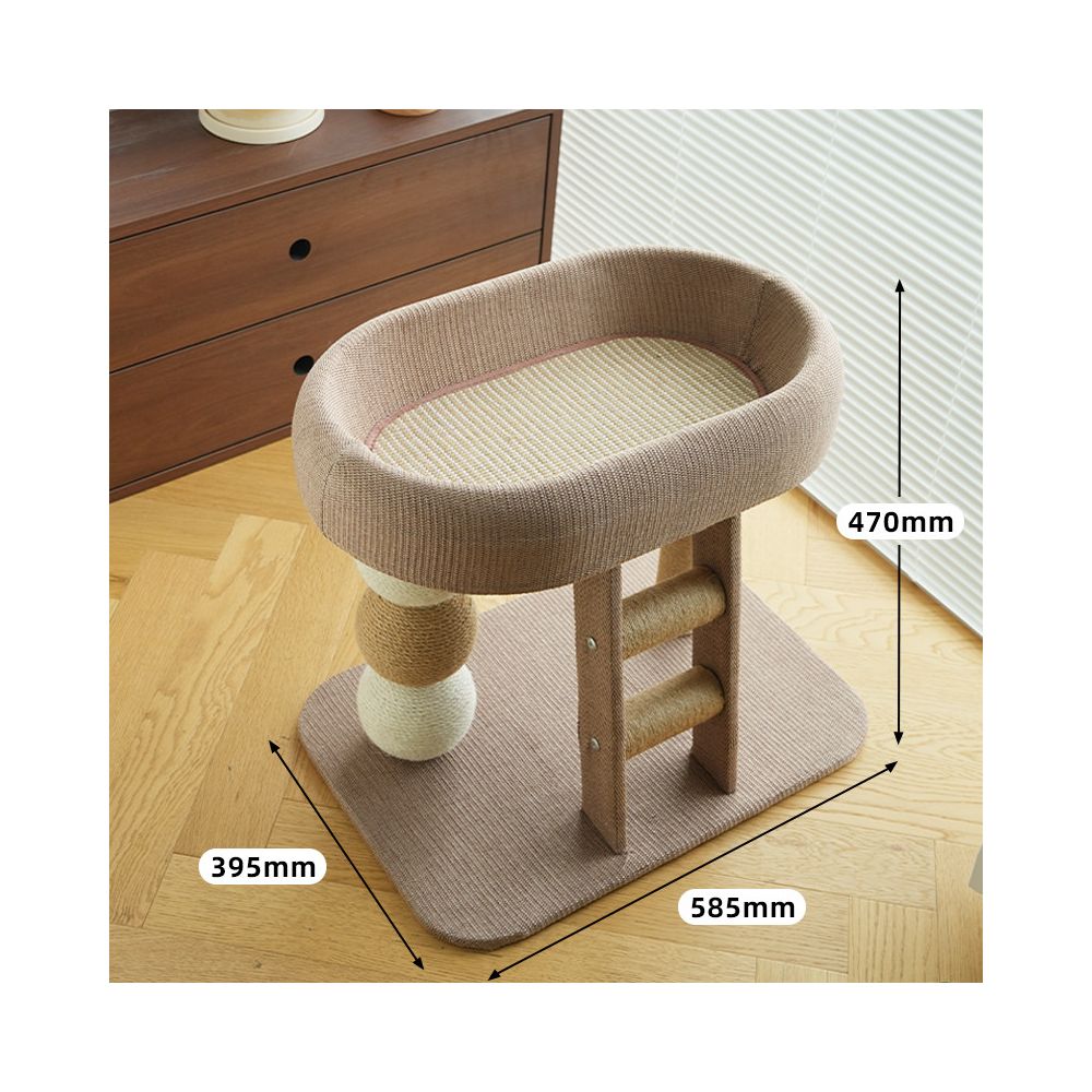 【短腿貓友善】小坪數一體式貓跳台｜四季通用涼感睡窩，加粗劍麻貓抓柱，矮型防受傷貓爬架，不佔空間室內貓咪娛樂玩具 - 吉安宠物用品