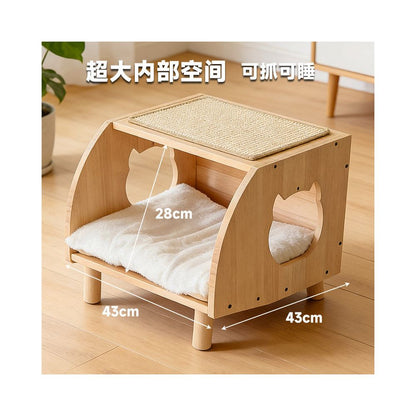 【人寵共居系列】實木貓窩床頭櫃｜二合一邊几式寵物別墅 - 吉安寵物用品