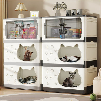 【空間優化大師】多功能寵物收納櫃貓窩｜二合一簡約實木質感貓屋 - 吉安寵物用品