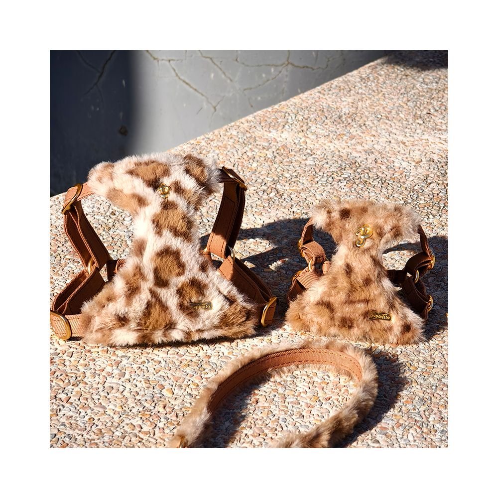 【Puppytie 官方正品】法式時髦豹紋胸背帶｜雪納瑞/泰迪小型犬專用牽引組 - 吉安寵物用品