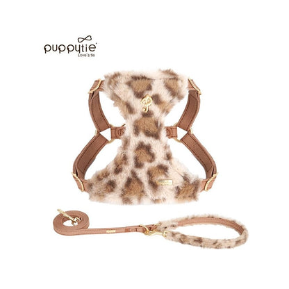 【Puppytie 官方正品】法式時髦豹紋胸背帶｜雪納瑞/泰迪小型犬專用牽引組 - 吉安寵物用品