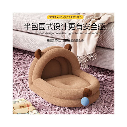 Strawberry Panda Den Thickened Winter Cat Sleeping Bed Warm in Winter Semi Enclosed Cat House Autumn Dog Bed Suitable for All Seasons - 吉安宠物用品