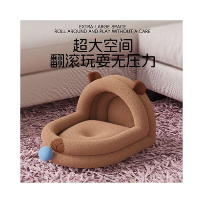Strawberry Panda Den Thickened Winter Cat Sleeping Bed Warm in Winter Semi Enclosed Cat House Autumn Dog Bed Suitable for All Seasons - 吉安宠物用品