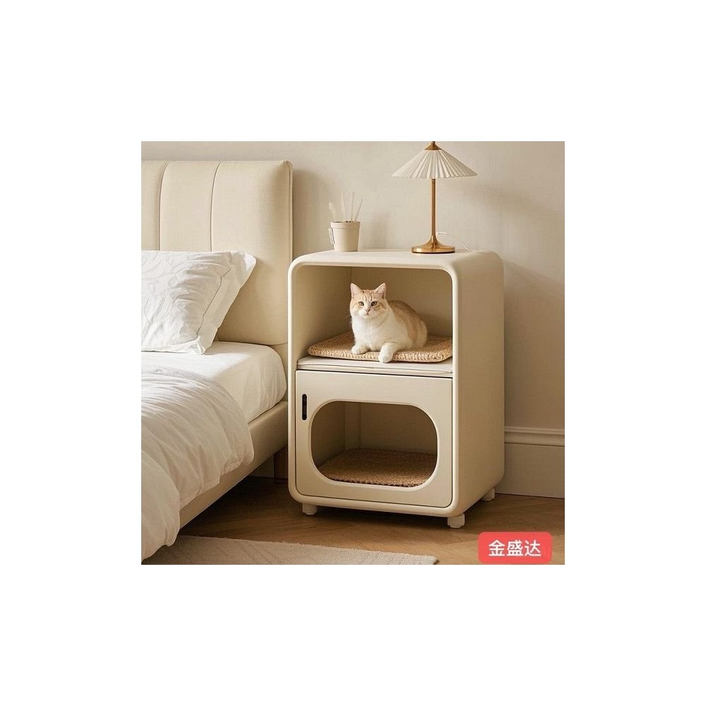 【Yibach 官方正品】奶油風實木貓窩床頭櫃｜二合一創意邊几寵物別墅 - 吉安寵物用品